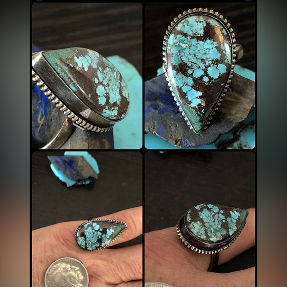 Old Arizona Turquoise Blue Web Sterling Silver Arrow Snake Ring, Size 6.75 - Picture 5 of 9